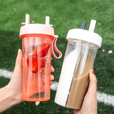 600Ml Double Side Bottle Cup Outdoor Portable Double Straw Water Bottle Glasses